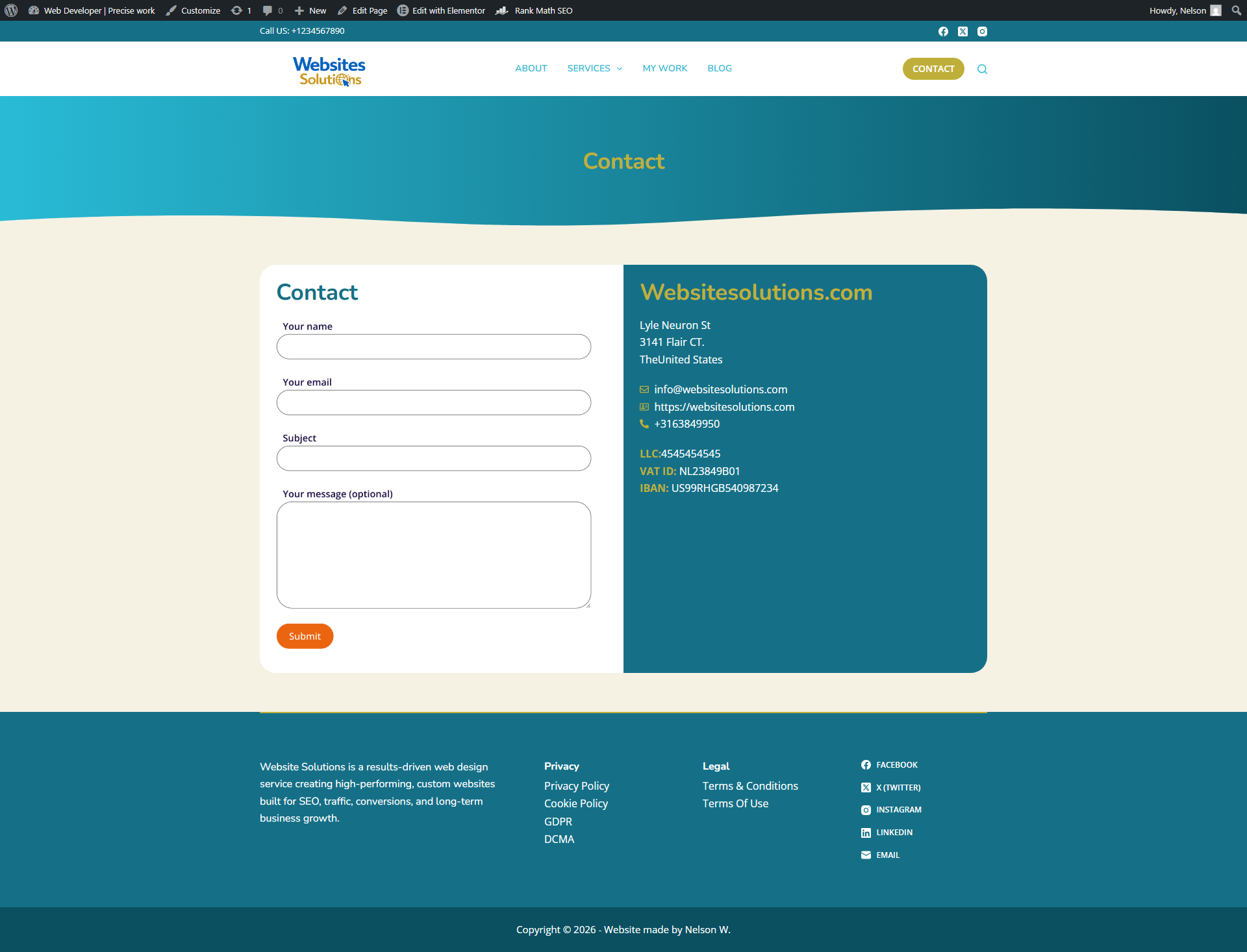 contact page website solutions
